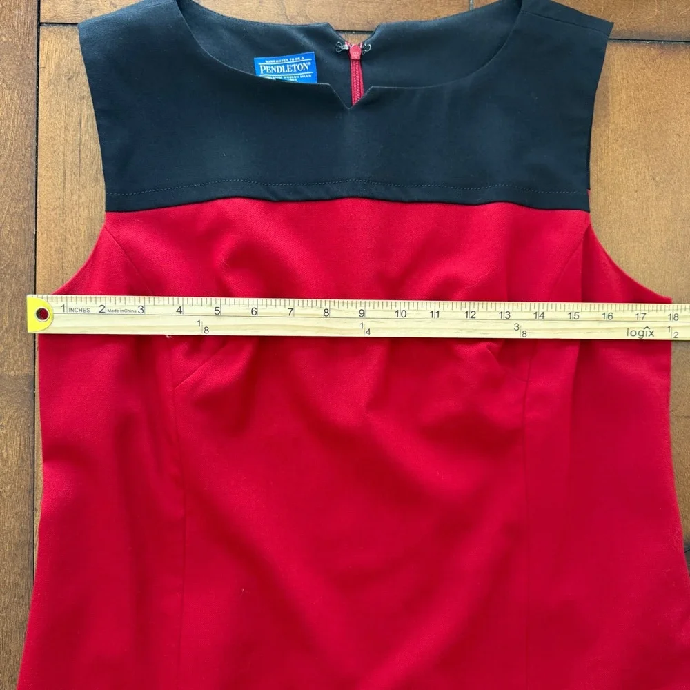 Pendleton Red Black Colorblock Virgin Wool Sheath Dress Sleeveless Size 12 USA - Picture 6 of 7